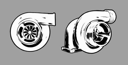 Vector illustration of a turbocharger car. Black and white vector illustration.のイラスト素材