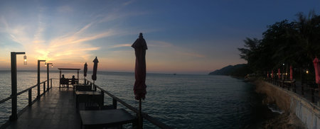 Beautiful sunset at the beach, sea view at the evenningの素材