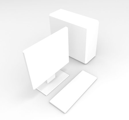 White computer with shadow on white background