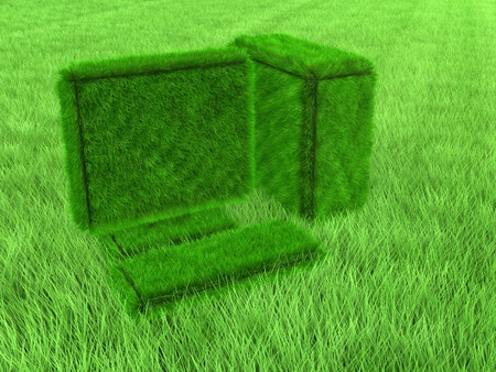  Green grass computer on grass surfaceの写真素材