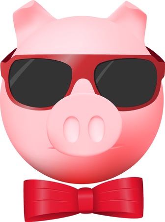 Pig with red bow and mirror glassesのイラスト素材