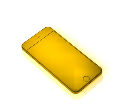 Yellow layout phone with shadow on white background