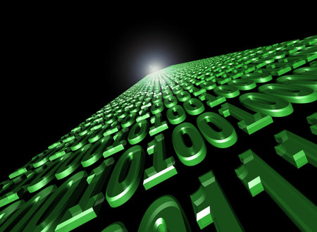 binary flow of data communication. zerro and ones float through cybespace