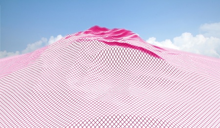 virtual reality landscape. 3d computer generated wireframe of hills in cyberspaceの写真素材