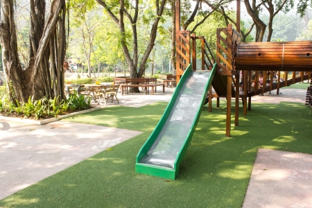 children Stairs Slides exercise equipment in gardenの写真素材