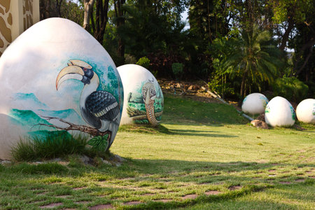 Easter big eggs in the field garden