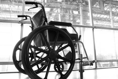 Black and white Wheelchair service in airport terminalのeditorial素材