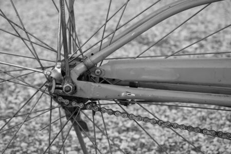 Black and white Vintage  Detail a bicycle wheelの写真素材