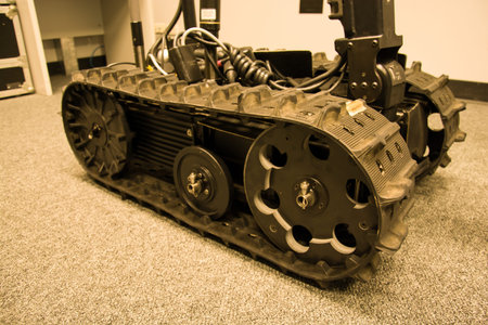 Search and rescue robot unit with tracks, vintage color style