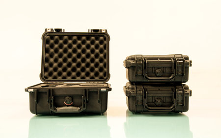 safety  Black case on tableの写真素材