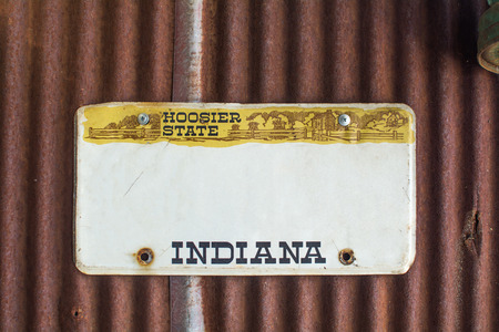 Old plate. Retro image. indiana License plateの写真素材