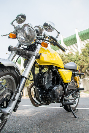 vintage Motorcycle detail on the roadの写真素材
