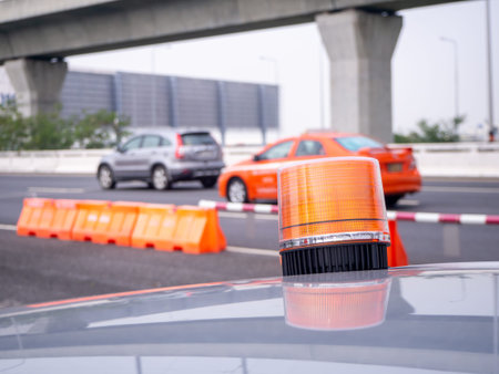 plastic road fencing on the street of a modernの写真素材