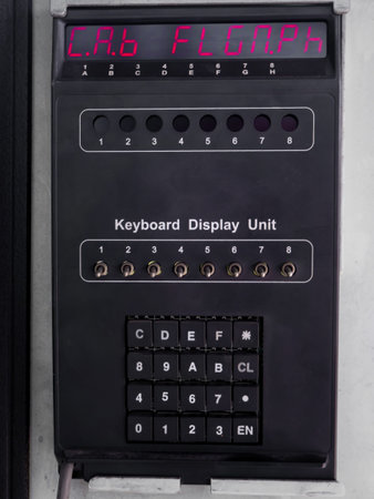 Electrical panel at a assembly line factory. Controls and switches.