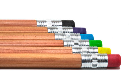 isolated pencils with colorful erasersの写真素材