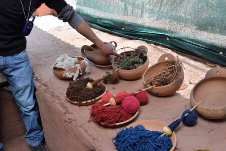Traditional weavers use plants and animals to make natural dyesの写真素材