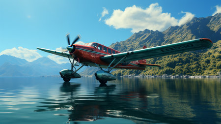 airplane on the lake. 3d render. High quality photoの素材