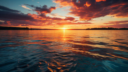 Beautiful sunset on the lake. Dramatic sky. Nature composition.の素材