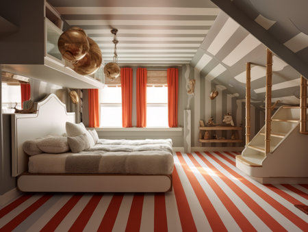 3d rendering of a children's bedroom in a loft style.の素材