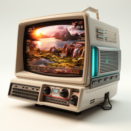 Retro tv on a white background. 3d render illustration.の素材
