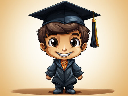 Boy in graduation gown illustration. Ideal for educational and institutional materials.の素材
