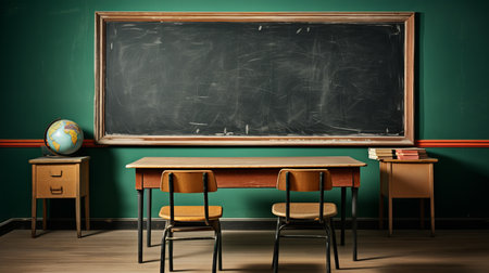 Classroom with blackboard, chairs and chalkboard. Education conceptの素材