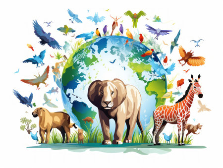 Animals around the world. Vector illustration of animals around the world.の素材