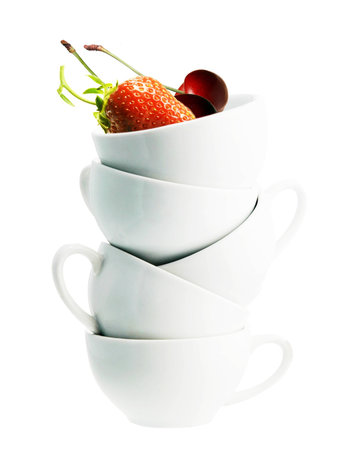 Strawberry stacked white cupの写真素材