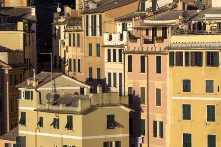 Camogli Genoa, Liguria, Italy: typical colorful residential buildingsの写真素材