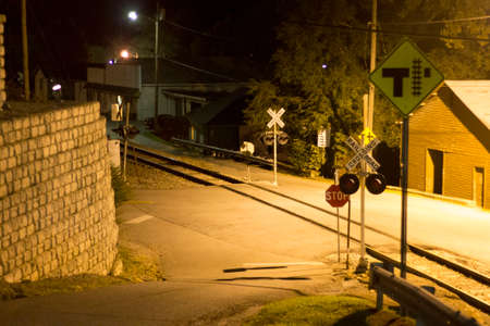 Small town railroad crossingの写真素材