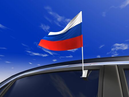 Russia - Europe cup Car flag on sky backgroundの写真素材