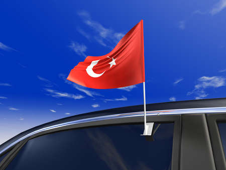 Turkey - Europe cup Car flag on sky backgroundの写真素材