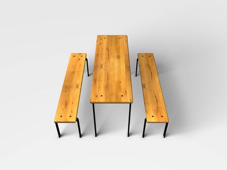 Wood bench on white backgroundの写真素材