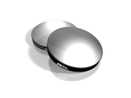 DVD and CD metal case on white backgroundの写真素材