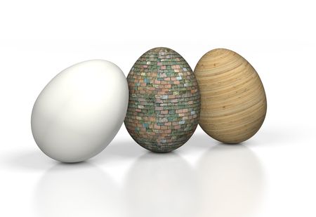 white and wood egg isolated on white backgroundの写真素材