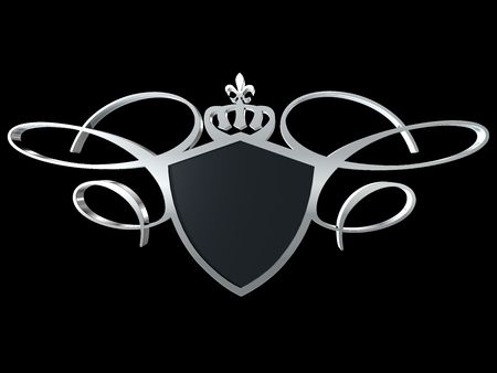 Blank shield isolated on black backgroundの写真素材