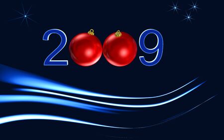 happy newyear,red greeting card on blue backgroundの写真素材