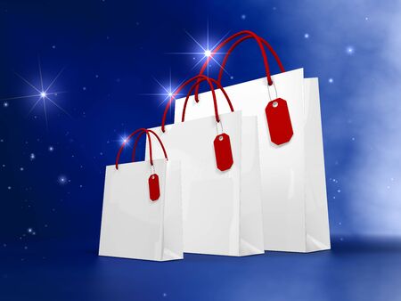 white christmas shopping bag on white backgroundの写真素材