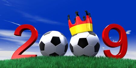 black and white soccer ball on a sky backgroundの写真素材