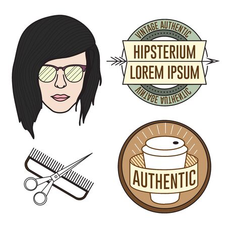 Hipster vector face illustration and logosのイラスト素材