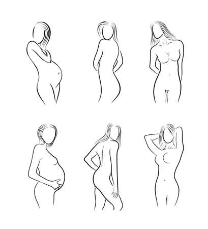 Pretty simple woman linear silhouttes line illustrationのイラスト素材