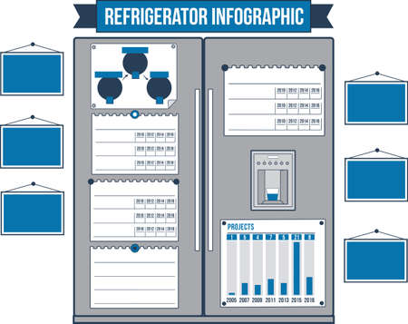 Refrigerator illustration and supply charts concept drawing setのイラスト素材
