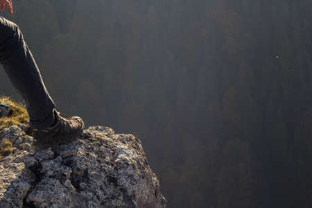 Man hicker foot on the mountain topの写真素材