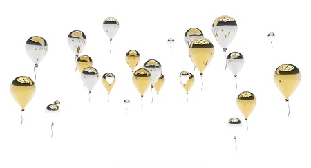 Group of Gold and Silver Balloons Floatingの写真素材