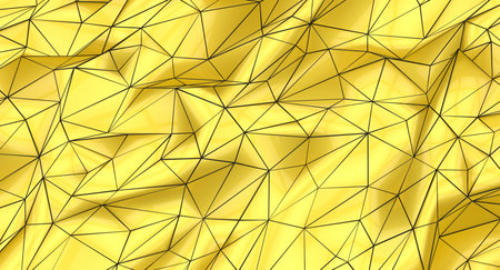 Background of yellow gold and black polygons, abstract shapes, mesh.