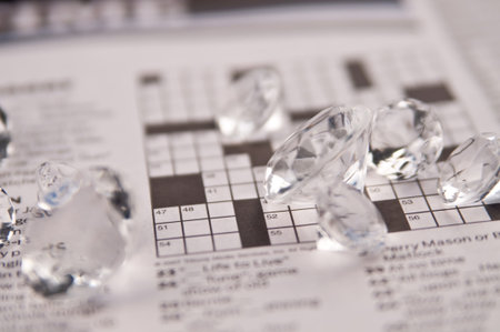 Crossword puzzle with scattered diamondsの写真素材