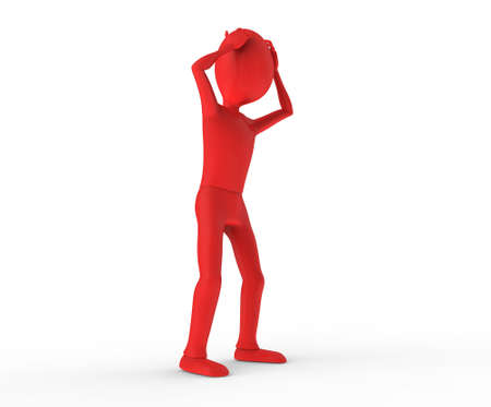 Standing and thinking with hands on headの写真素材