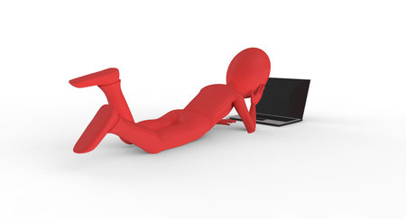 Man stretching out to work on computer