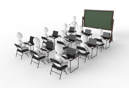 Classroom of students with teacher at the frontの写真素材