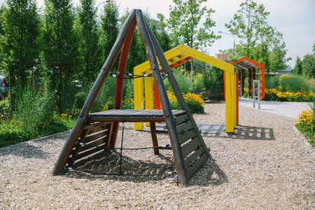 Adorable modern wooden playground in Cracow, Polandの写真素材